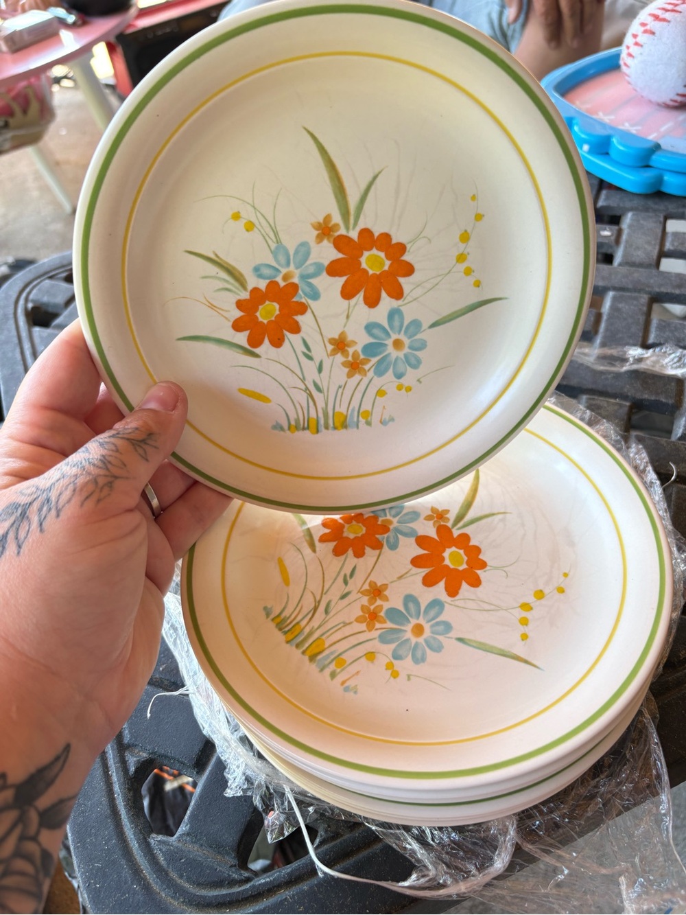 Nikko Vintage Orange, Blue & Green Floral Dinner Plates